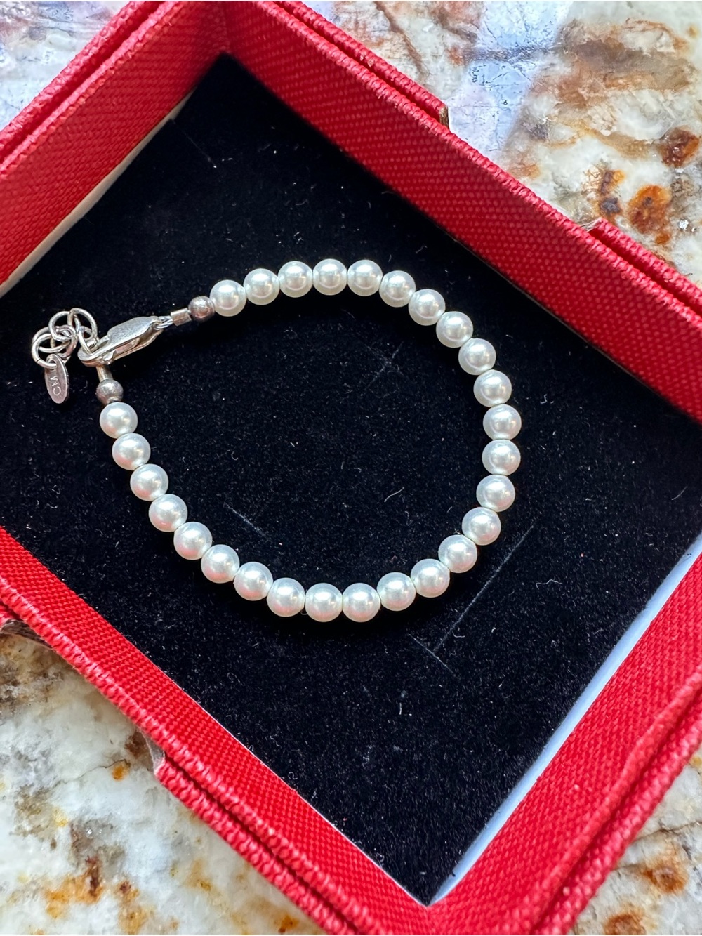 Baby Faux Pearl Beaded Bracelet Silver Clasp